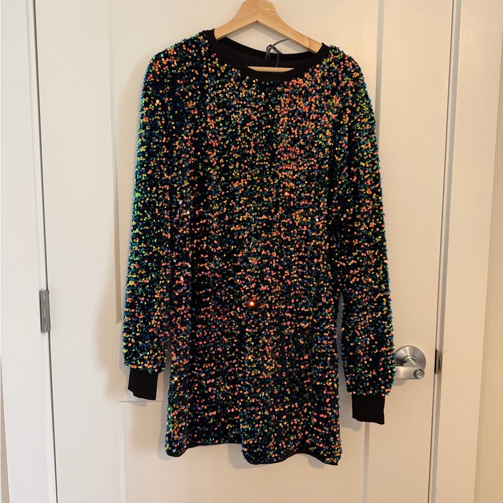 Colorful Sequin Long Sleeve Dress